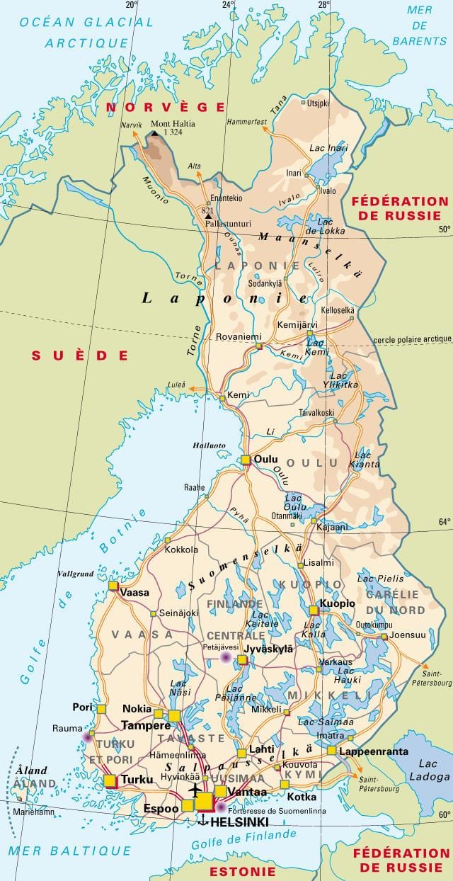 Zemljevid Finske nacionalne parke