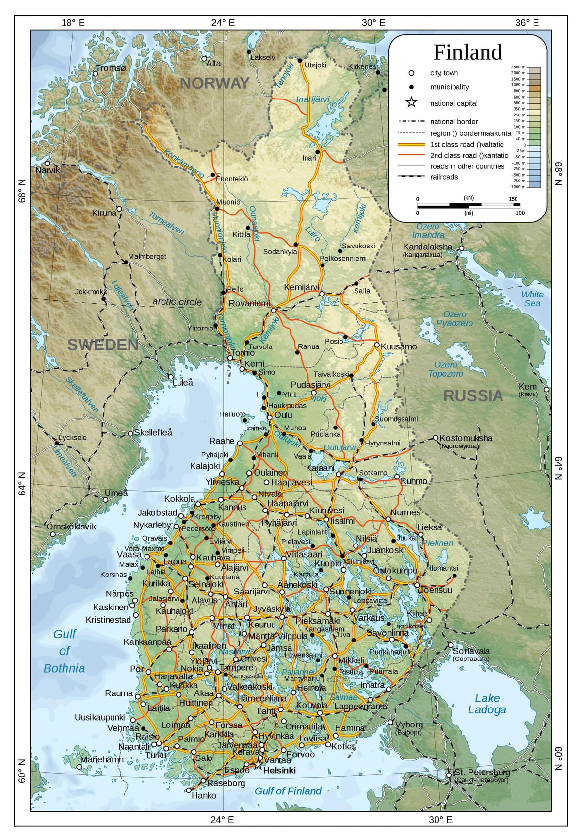 Zemljevid fizično Finska