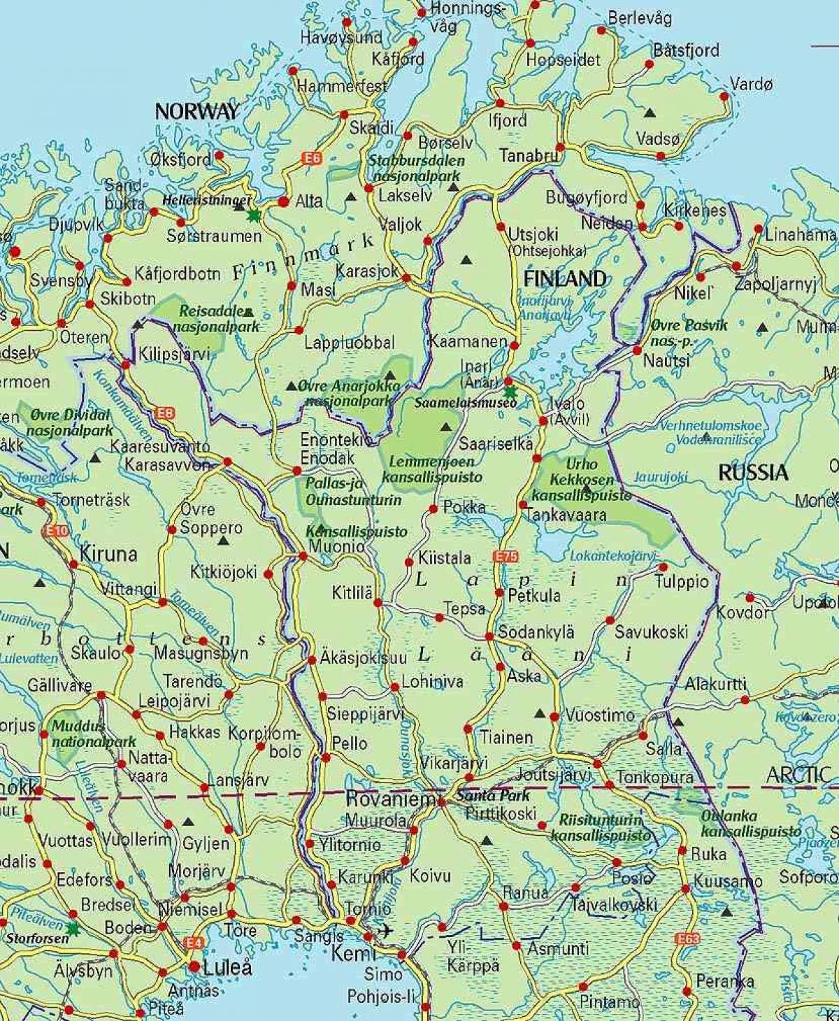 zemljevid Finske in lapland