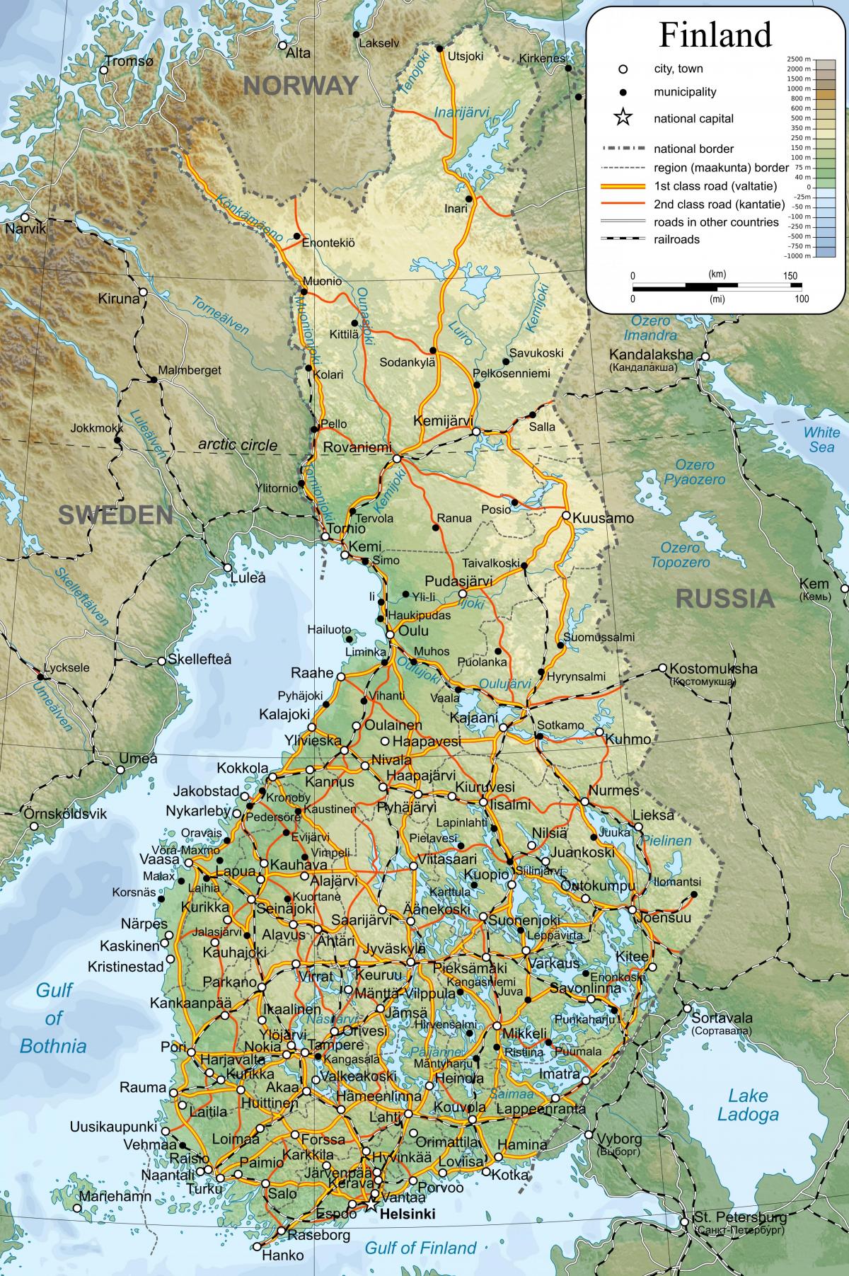 Zemljevid podroben zemljevid Finska