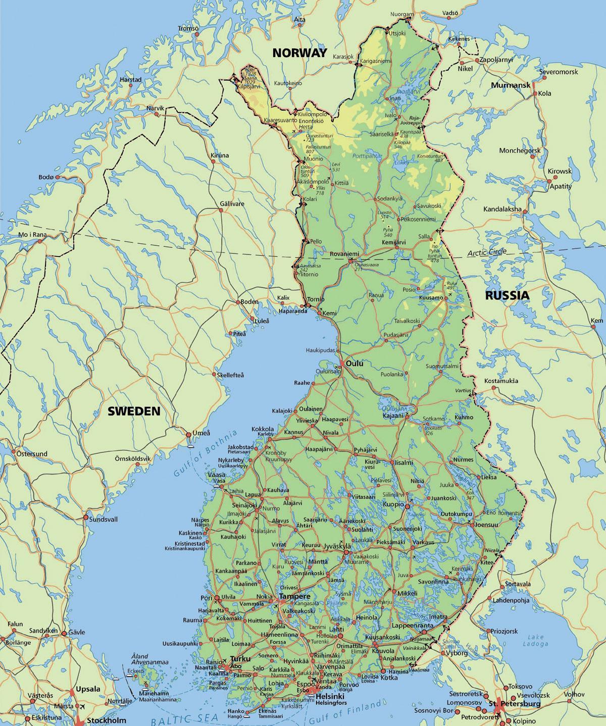 Zemljevid polarnega kroga, Finska