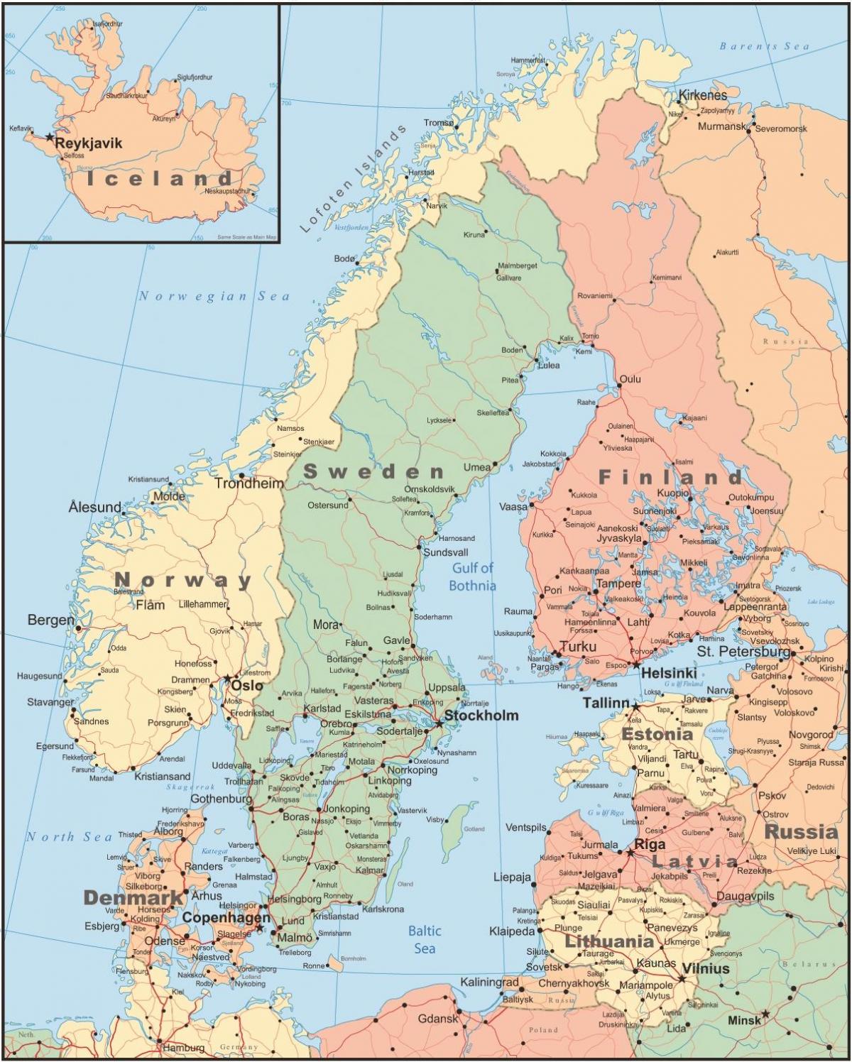 Zemljevid Finske in okoliških državah
