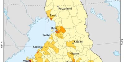 Finska gostota prebivalstva zemljevid