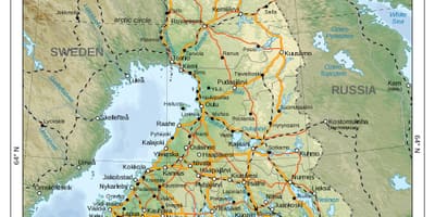 Zemljevid fizično Finska